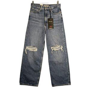 Levis Premium Big E Jeans 27x29 Blue High Rise Loose Straight Disressed Baggy